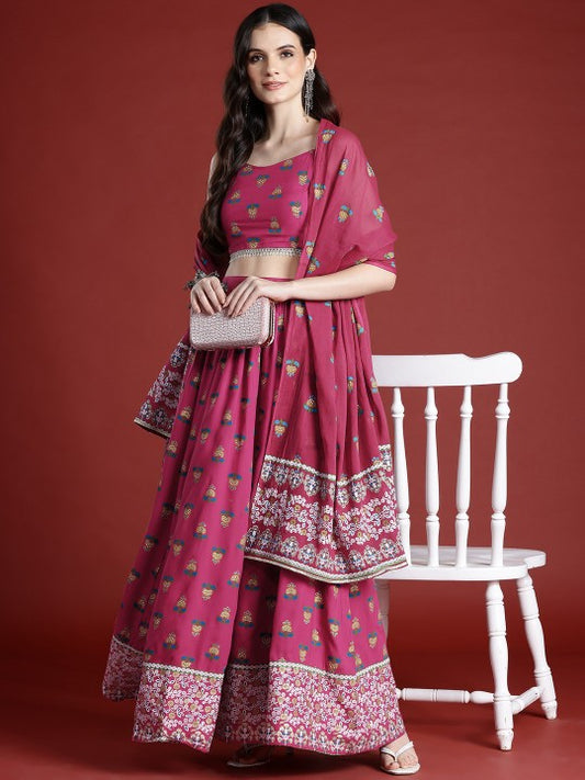 Printed Ready to Wear Lehenga & Smocked Blouse With Dupatta