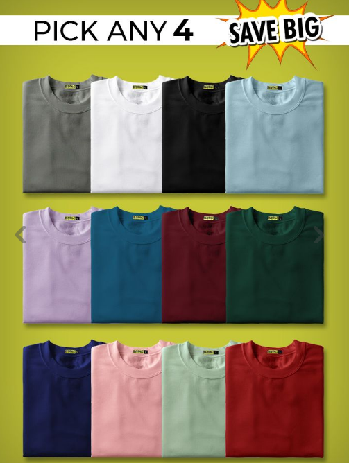 Pick Any 4 - Plain T-shirt Combo