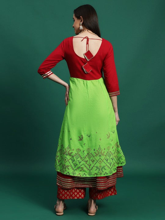 Ethnic Motifs Embroidered Thread Work Calf Length Anarkali Kurta