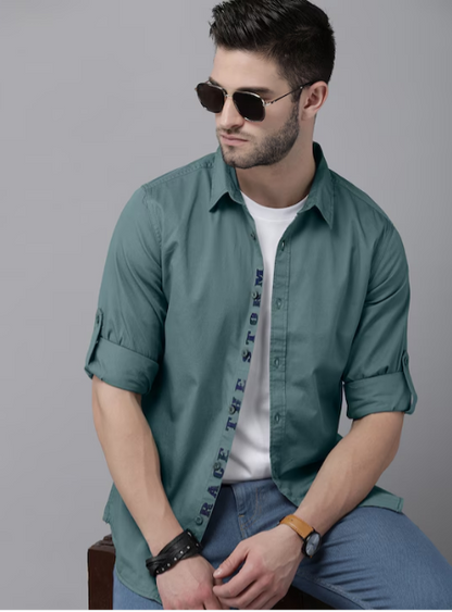 Green Solid Pure Cotton Sustainable Casual Shirt