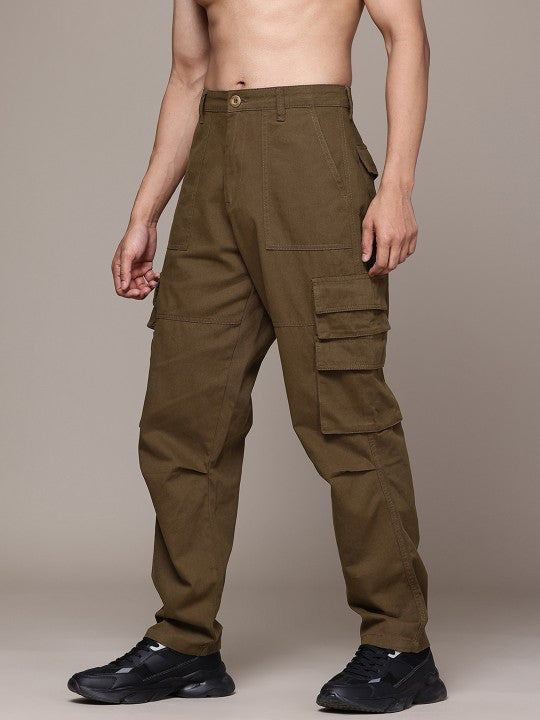 Men Relaxed Fit Pure Cotton Cargos Trousers