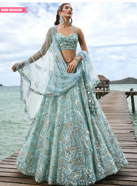 Embroidered Sequinned Semi-Stitched Lehenga & Unstitched Blouse With Dupatta