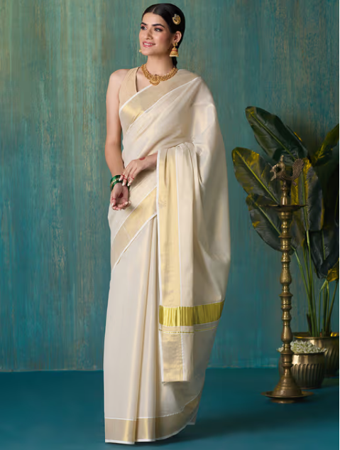 Gold Tyohar Kasavu Cotton Zari Saree with Running Blouse