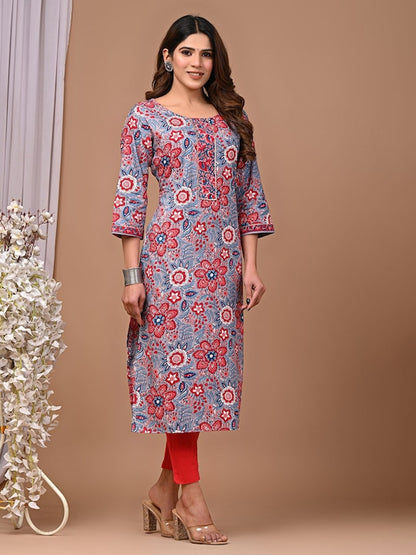 Floral Printed Round Neck Straight Kurta