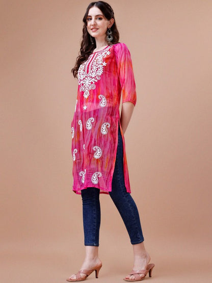 Pailey Embroidered Chikankari Shadow Work Georgette Straight Kurta