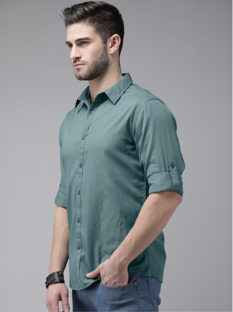 Green Solid Pure Cotton Sustainable Casual Shirt