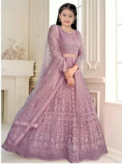 TRIVETY Girls Embroidered Lehenga Choli with Dupatta