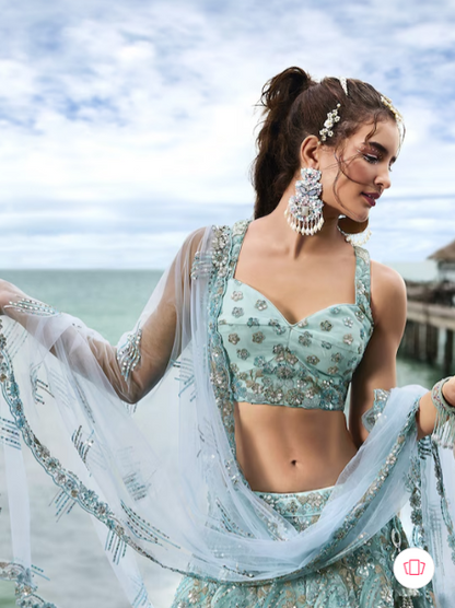 Embroidered Sequinned Semi-Stitched Lehenga & Unstitched Blouse With Dupatta