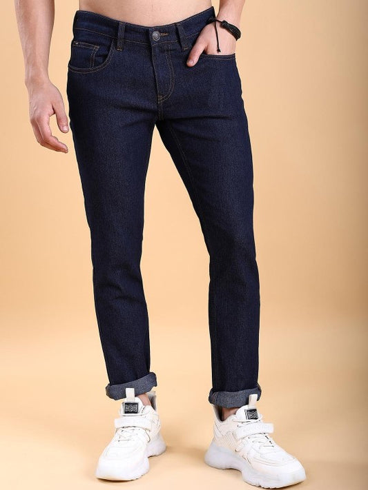 Men Straight Fit Mid-Rise Clean Look Stretchable Jeans