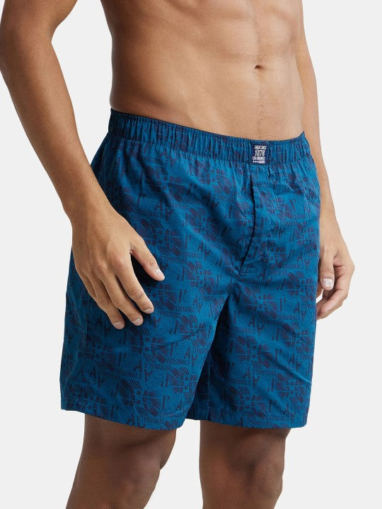 Combed Mercerized Cotton Woven Boxer Shorts with Side Pocket