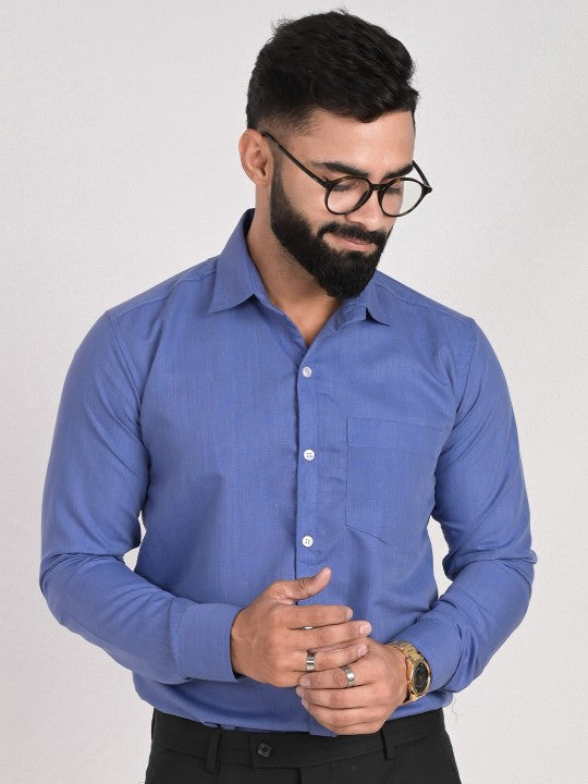 Spread Collar Slim Fit Opaque Cotton Formal Shirt