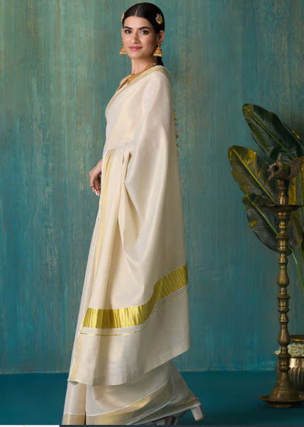 Gold Tyohar Kasavu Cotton Zari Saree with Running Blouse