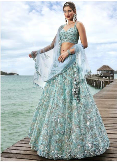 Embroidered Sequinned Semi-Stitched Lehenga & Unstitched Blouse With Dupatta