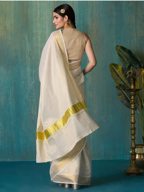 Gold Tyohar Kasavu Cotton Zari Saree with Running Blouse