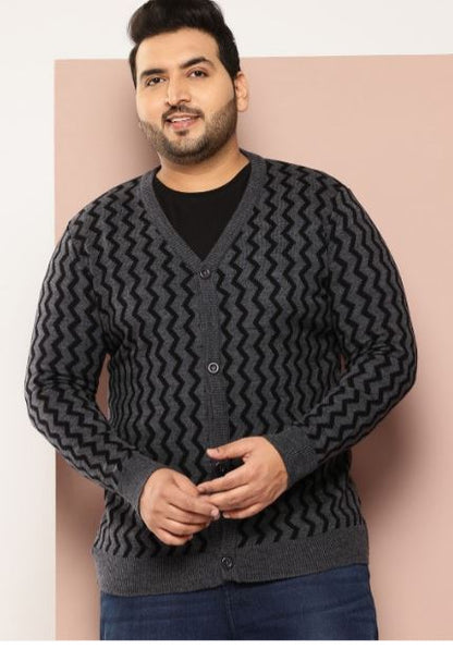 ARTFFEL-men Knitted Print Lapel Pockets Plus Size Jacket Cardigan