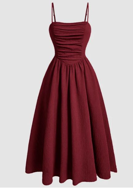 Littlebox India Vintage Retro Spaghetti Strap Maroon Dress