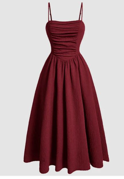 Littlebox India Vintage Retro Spaghetti Strap Maroon Dress