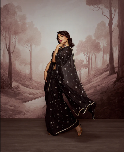 Regal Odyssey Embroidered Black Saree