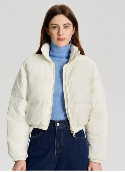 Stand Collar Crop Puffer Jacket