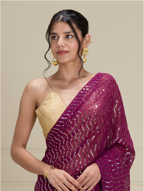 Purple Georgette Embellished and Beads Stone Party Wear Saree with Unstitched Blouse