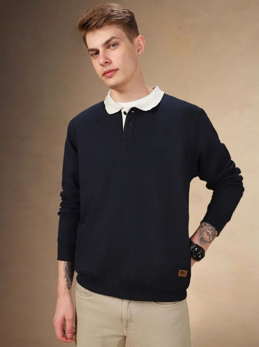 Men's Dennis Lingo Navy Crew Neck Full Sleeves Slim Fit Pullover Sweater