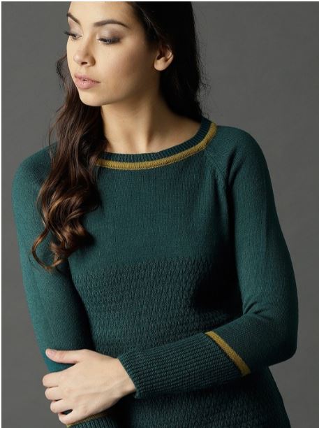 Women Green Self Design Pullover Sweater