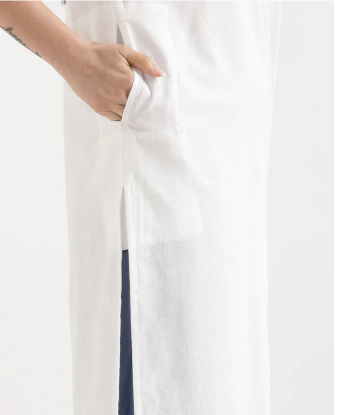 WHITE AIRY LINEN LONG KURTA