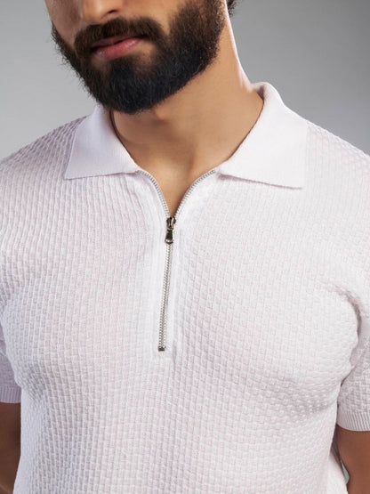 Self Design Polo Collar Cotton T-shirt