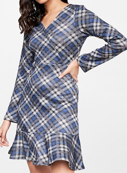 Checkered V Neck Casual Women