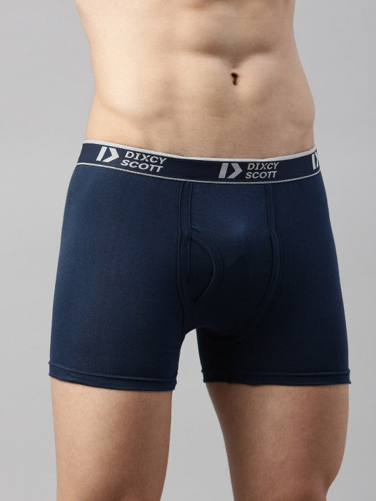 Men Navy Blue Solid Pure Cotton Trunk