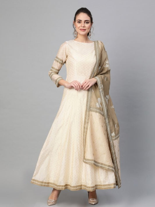 Designer Cream Party Wear Anarkali Suit