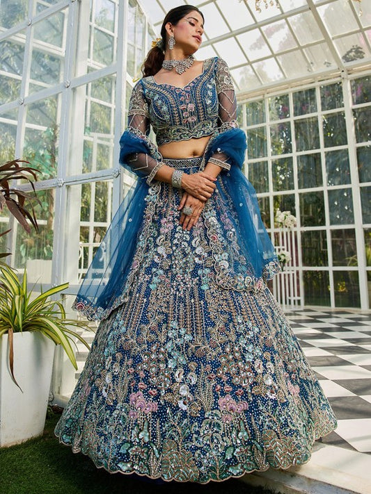 Zarkan Embroidered Beads and Stones Net Semi-Stitched Lehenga Choli