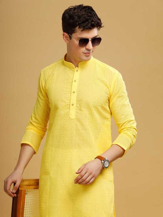 Men Pure Cotton Embroidered Long Kurta