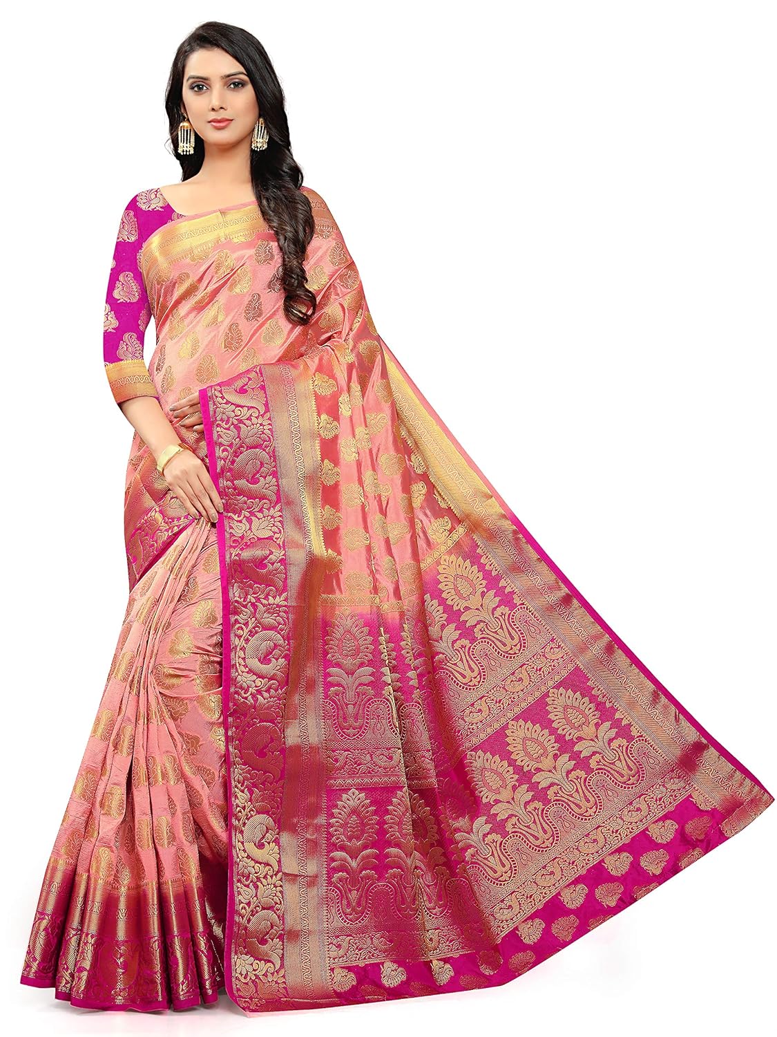 NEEAH Women's Banarasi Art Silk Saree With Unstitched Blouse Piece