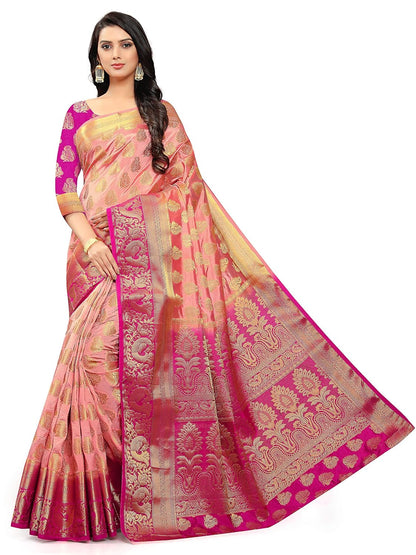 NEEAH Women's Banarasi Art Silk Saree With Unstitched Blouse Piece