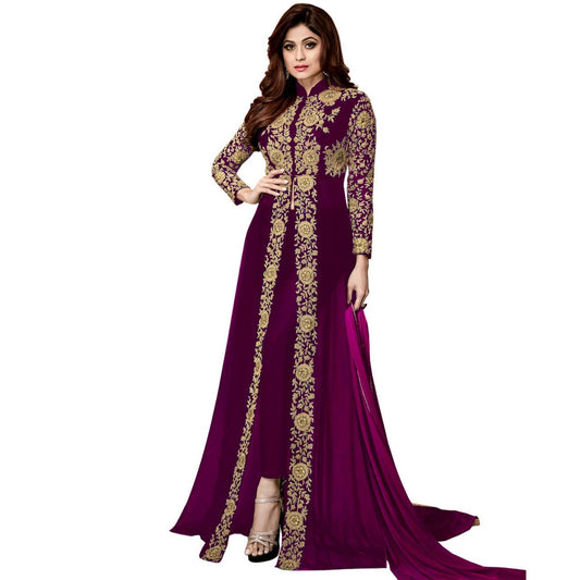 Embroidered Georgette Semi-Stiched Anarkali Gown with Dupatta