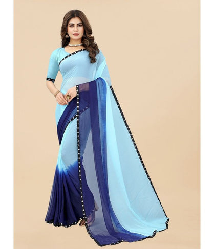 Apnisha - Navy Blue Chiffon Saree With Blouse Piece ( Pack of 1 )