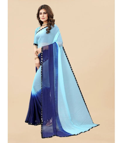 Apnisha - Navy Blue Chiffon Saree With Blouse Piece ( Pack of 1 )