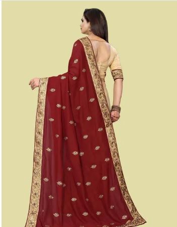 Women's Vichitra Silk Half & Half Embroidered Saree Diwa Half Maroon