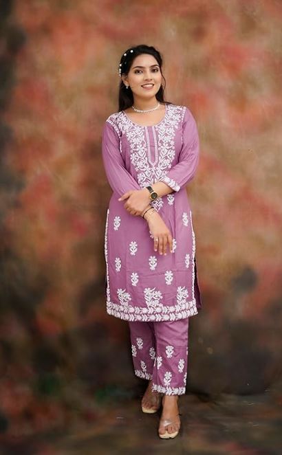 Chikankari Work Kurti Pant Set