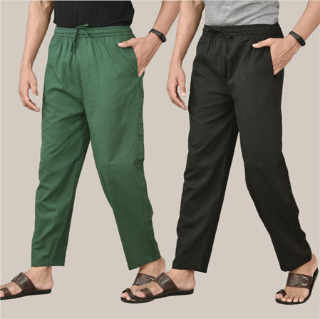 COMBO OF 2 COTTON MEN HANDLOOM PANT BLACK AND BOTTLE GREEN