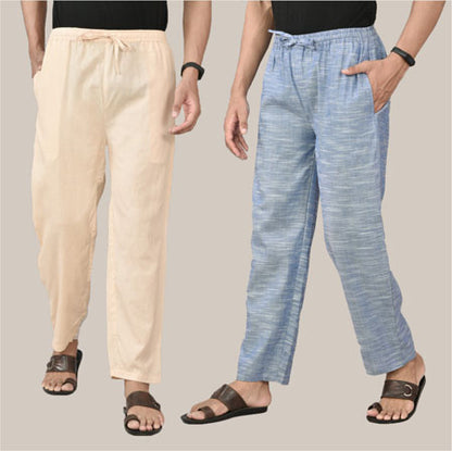 COMBO OF 2 COTTON MEN HANDLOOM PANT PINK AND DENIM