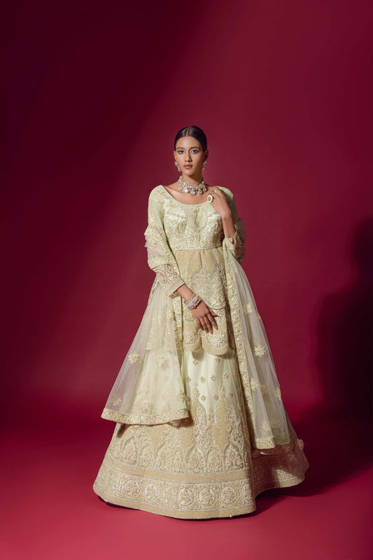 Bridal Lehenga Peplum Yellow Pakistani Bridal Dress