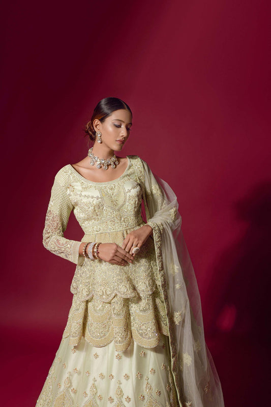 Bridal Lehenga Peplum Yellow Pakistani Bridal Dress