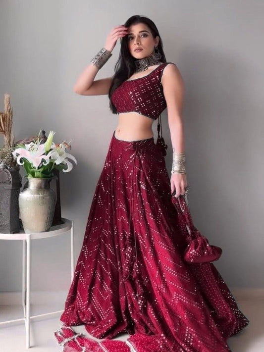 Embroidered Semi-Stitched Lehenga & Unstitched Blouse With Dupatta