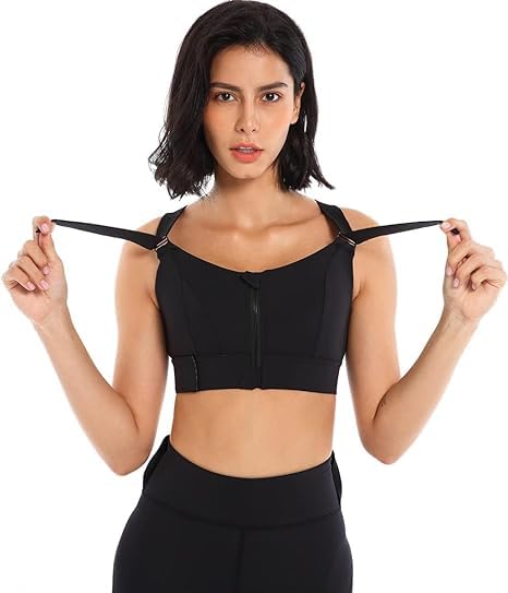 Padded Front Zip High Support Racerback Adjustable Sports Bra