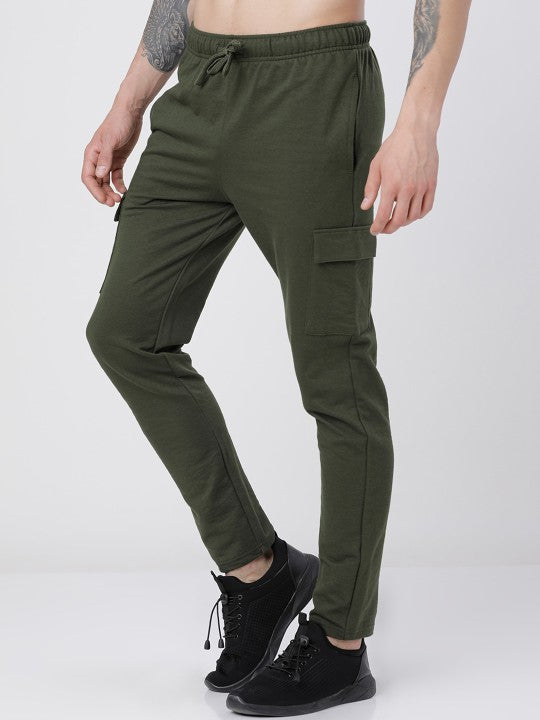 Men Olive Green Solid Slim-Fit Track Pants