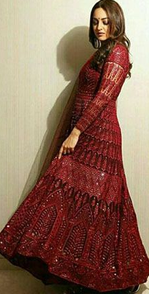 Maroon Embroidered Floor Length Anarkali Suit