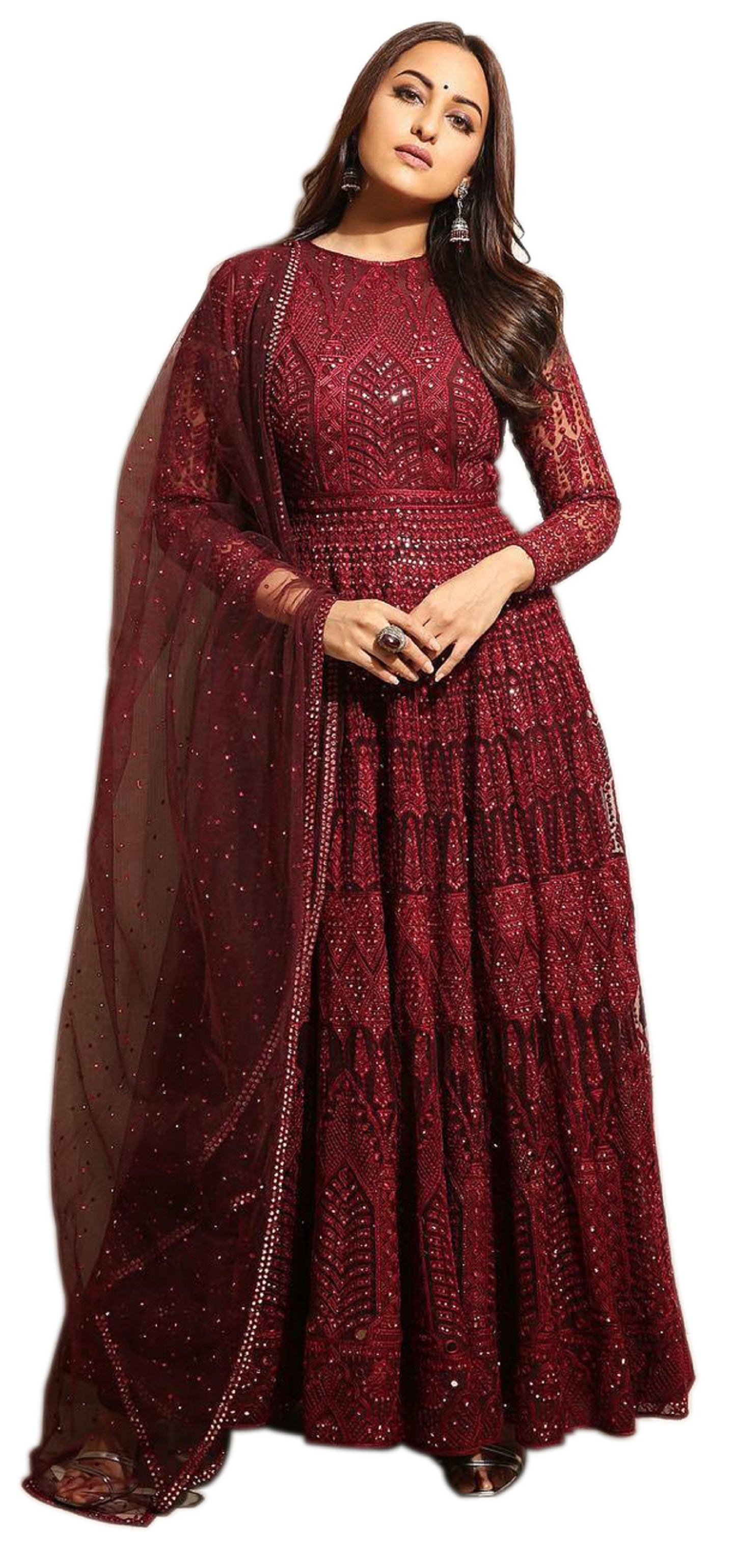 Maroon Embroidered Floor Length Anarkali Suit