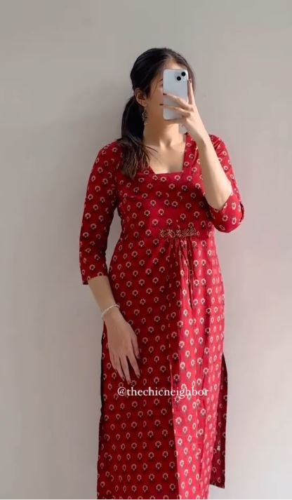 Women Maroon Printed Kurta